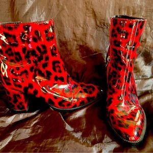 Fierce Red Leopard Print Ankle Boots